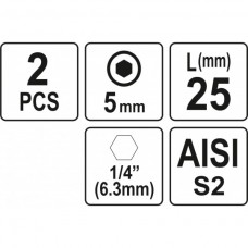 Biti de 25 mm 1/4" cu cap hexagonal H5 Yato..